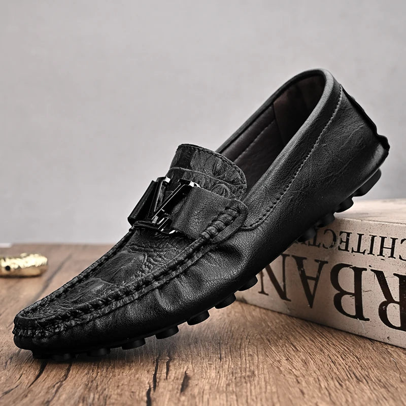 Haute qualité en cuir véritable hommes chaussures décontractées marque en cuir de vachette chaussures motif Crocodile mocassins dames mocassin chaussures plates