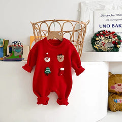 Barboteuse de noël pour bébés garçons et filles, combinaison épaisse de dessin animé père noël cerf, vêtements d'automne et d'hiver pour nouveau-nés