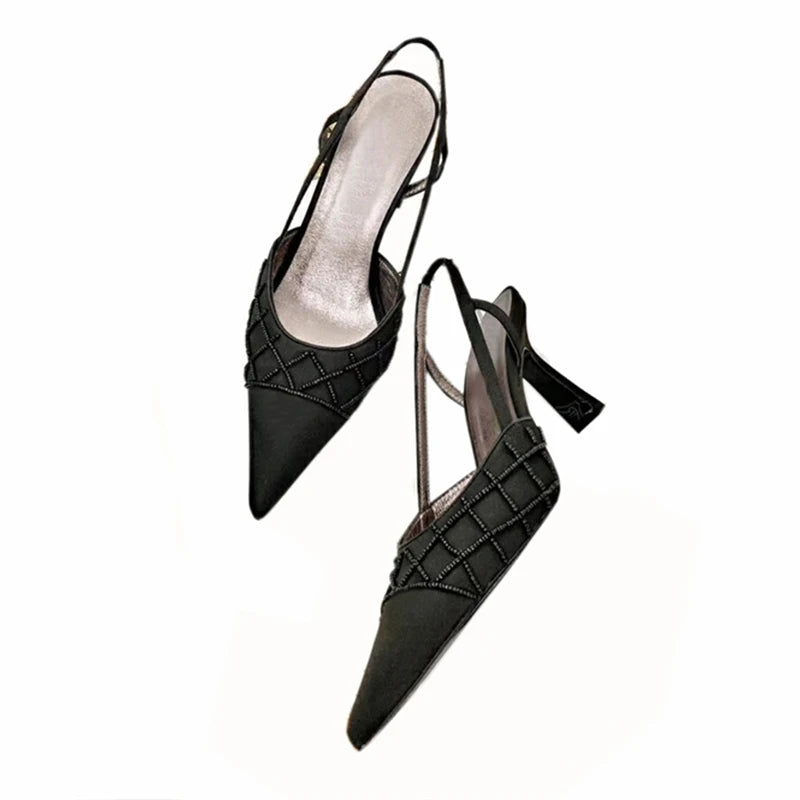 Sandales à Talons Hauts Perlés et Pointus de Style Socialite, Nouvelle Collection d'Été