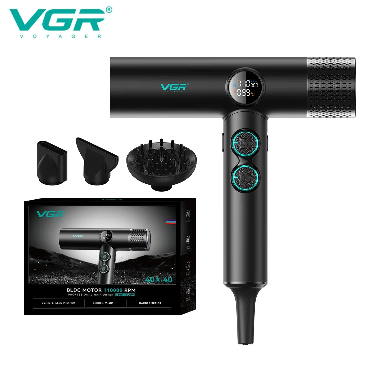 VGR hair dryer seche cheveux puissant professionnel Bestseller 110000 RPM Professionnel Sèche-cheveux Meilleur Sans balai Ions négatifs Sèche-cheveux Super Puissant Faible bruit Bestseller Salon 1900 W Souffleur V-401