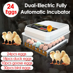 Incubateur d'œufs électrique Intelligent à double électrique, entièrement automatique, pour poulet, canard, oie, Pigeon, ferme de volaille, couveuse d'oiseaux, 24