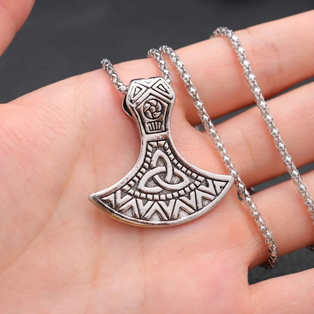 rétro corbeau prairie loup Double face Viking Tomahawk pendentif collier charme collier pour hommes accessoire en métal bijoux de fête