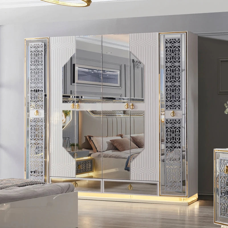 Commode de maquillage moderne en bois avec miroir à diode électroluminescente, ensemble de meubles de chambre à coucher, design de luxe