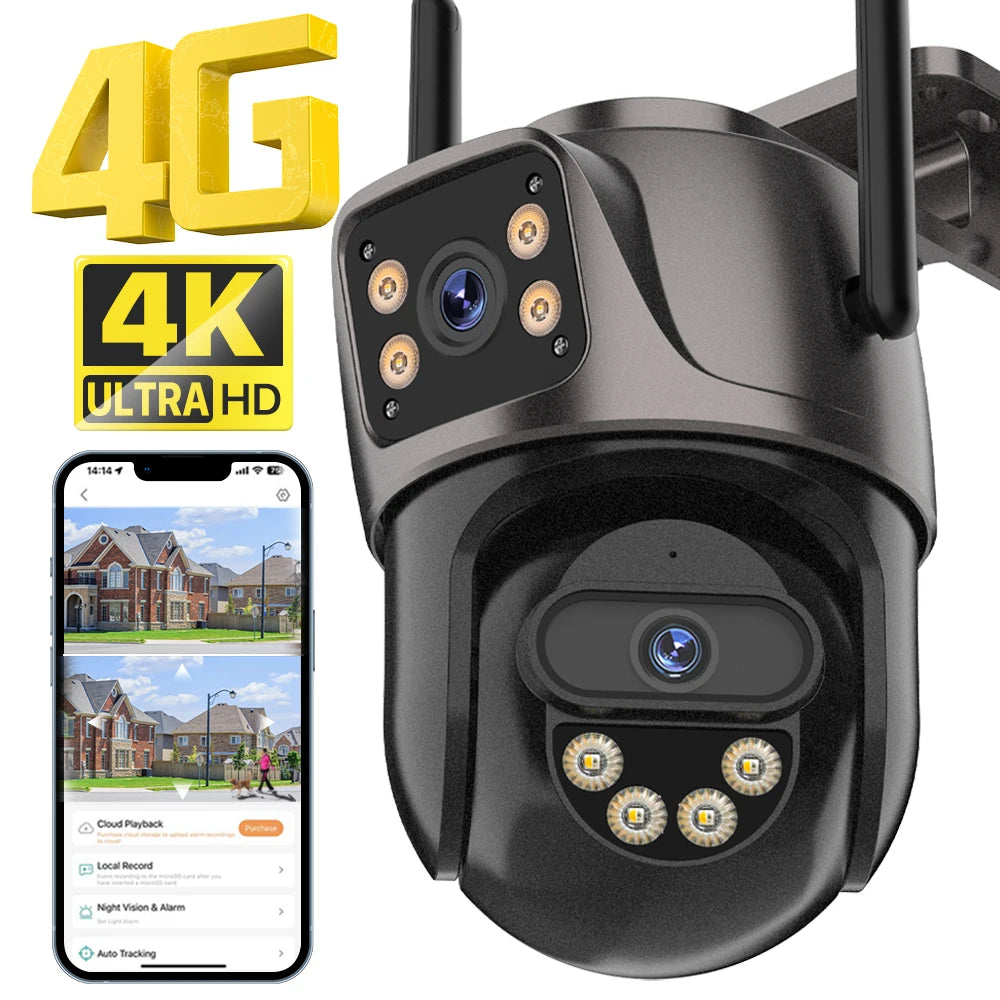 Caméra IP de vidéosurveillance à suivi automatique, sécurité CCTV extérieure, sans fil, iCSee, 4G EpiCard, 4K PTZ, objectif pour touristes