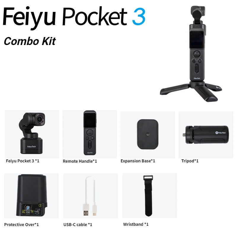 FeiyuTech Official Feiyu Pocket 3 Kit Stabilisateur 3 axes détachable sans fil Caméra à cardan 4K60fps Footage Fixation magnétique n'importe où Suivi rapide de l'IA Suivre avec le contrôle de l'application