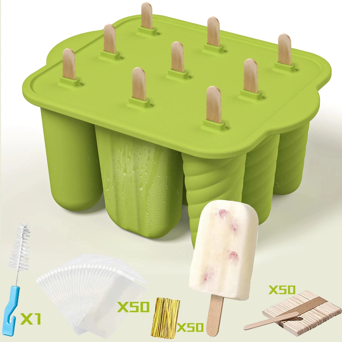 Outils de crème glacée bricolage d'été avec bâtons en bois, moules à popsicle en silicone, accessoires de cuisine, collations pour enfants
