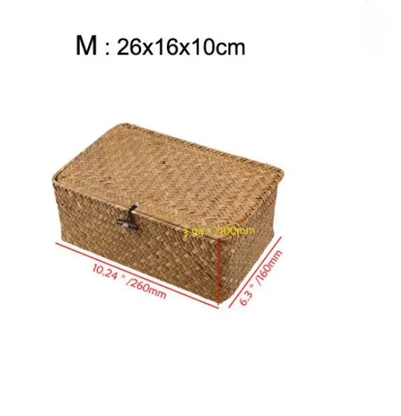 Panier de rangement tissé manuel, 1 pièce, couvercle, boîte de consolidation des débris, tri des bijoux WF1016