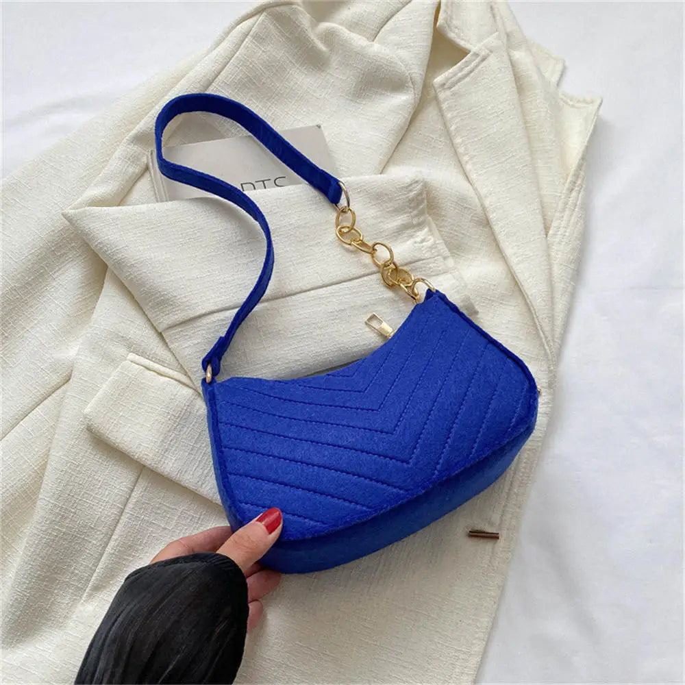 Sacs à bandoulière en tissu feutré pour femmes, pochette sous les bras à petite poignée, pochette de luxe de couleur unie, sac à main avec bourse