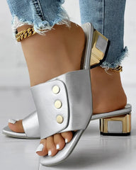 Mules Femmes Colorblock bout carré sandales à talons épais pantoufles talons sandales glisser Femmes talon carré Zapatillas Mujer Casa
