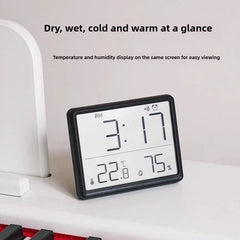 Horloge murale numérique mince avec alarme LCD, affichage de la température et de l'humidité, support adhésif pour horloge électronique de cuisine multifonctionnelle