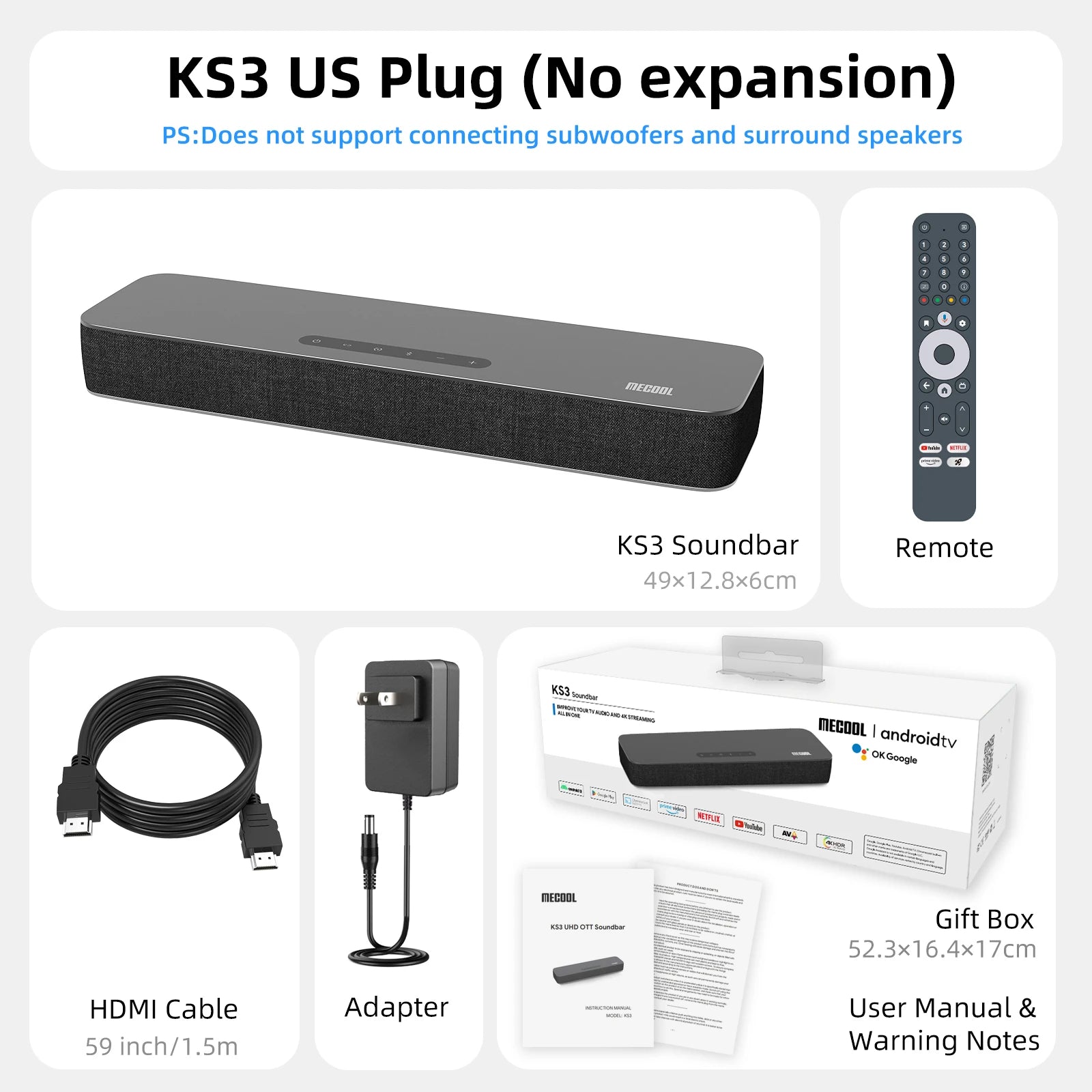 Barre de son MECOOL Android 12 certifiée Google Netflix Dolby Atmos Dolby Vision 4 + 32G son Surround Home Media cinéma