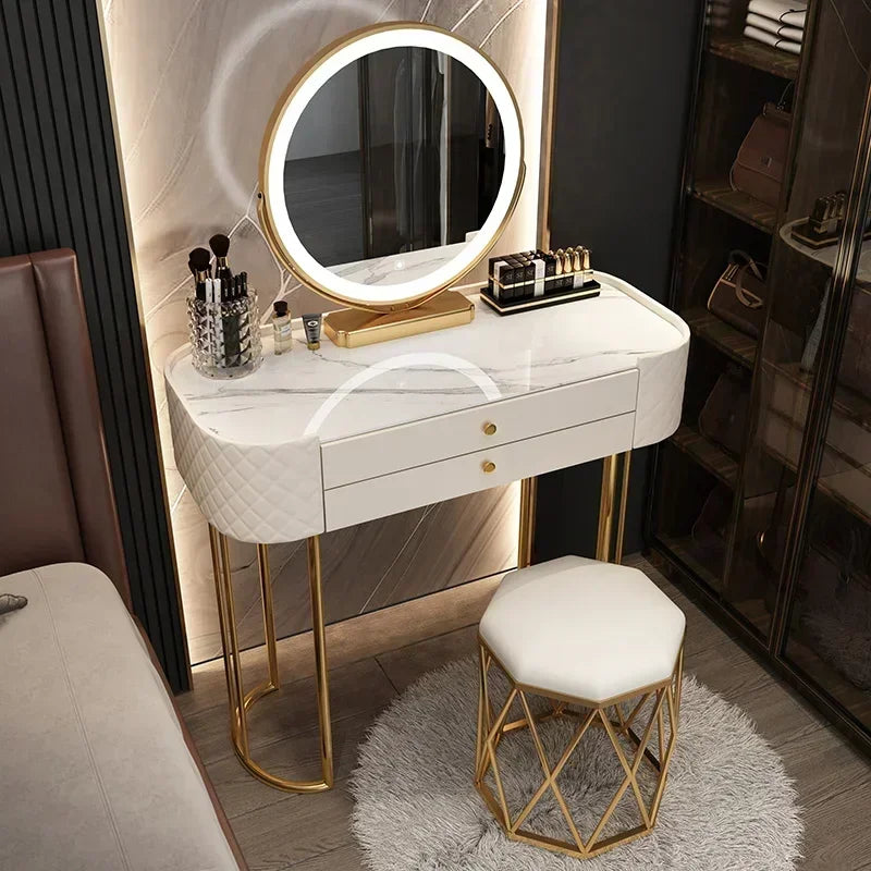 Miroir de maquillage de luxe avec lumière LED, meuble de rangement pour chambre à coucher, salon