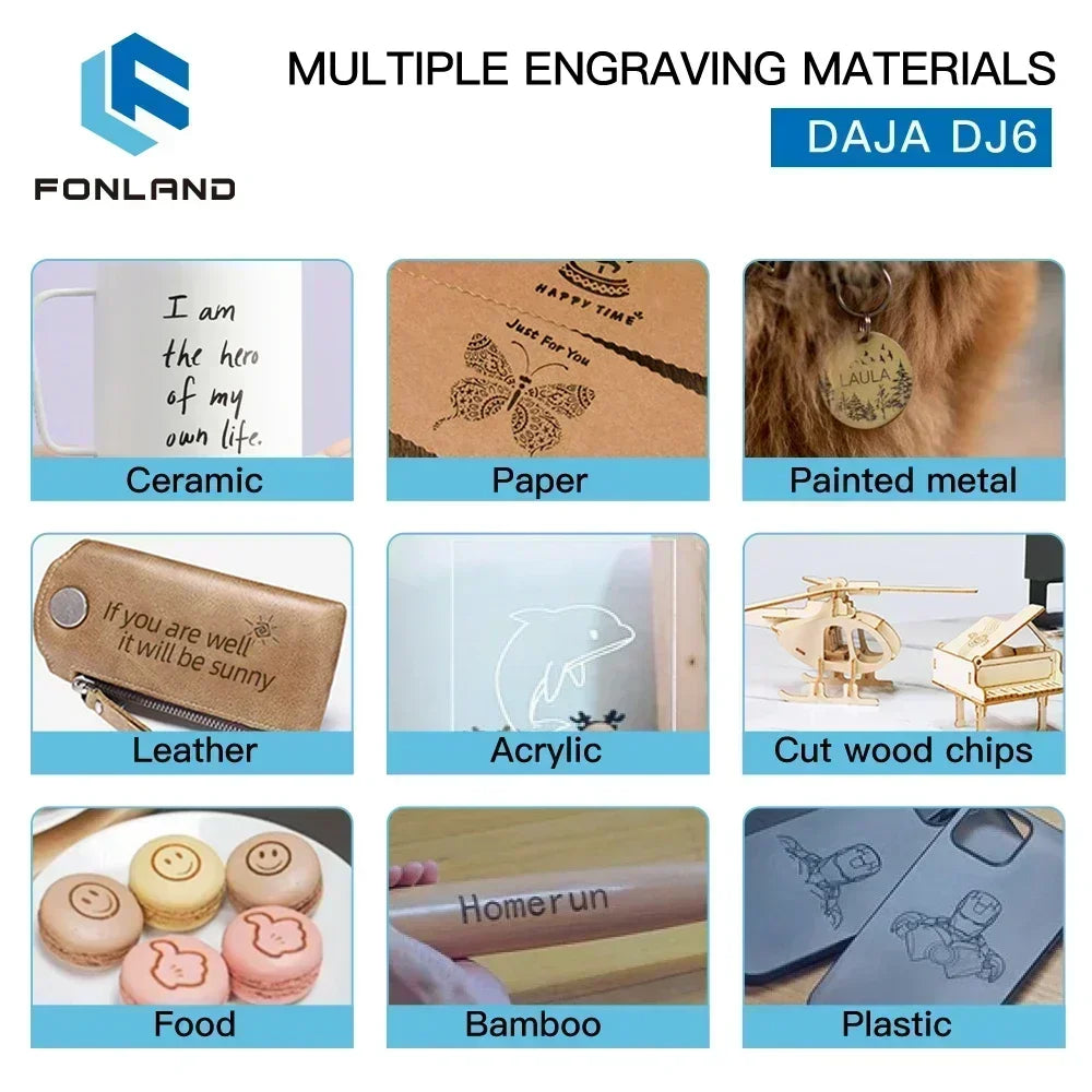 FONLAND DJ6 graveur Laser CNC bricolage Machine de gravure Laser 3000mw rapide Mini Logo marquage alimentaire imprimante Cutter travail du bois Plast
