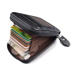 Portefeuille en cuir PU véritable pour homme, porte-cartes de crédit, blocage RFID, poche zippée, sac pour homme, fermeture éclair multi-cartes