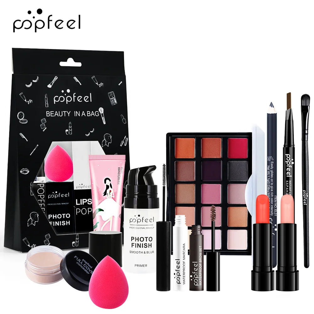 POPFEEL maquillage Kit complet femme maquillage ensemble ombre à paupières fard à paupières Palette brillant à lèvres Mascara Eyeliner pinceaux sac maquillage pour les femmes