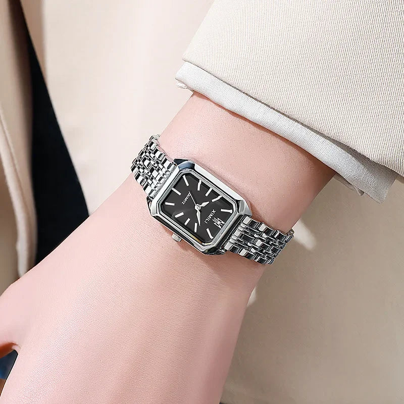 Montre-bracelet à quartz en acier inoxydable pour femme, montres carrées simples, cadeau de luxe, mode étudiante, marque chaude, 2025