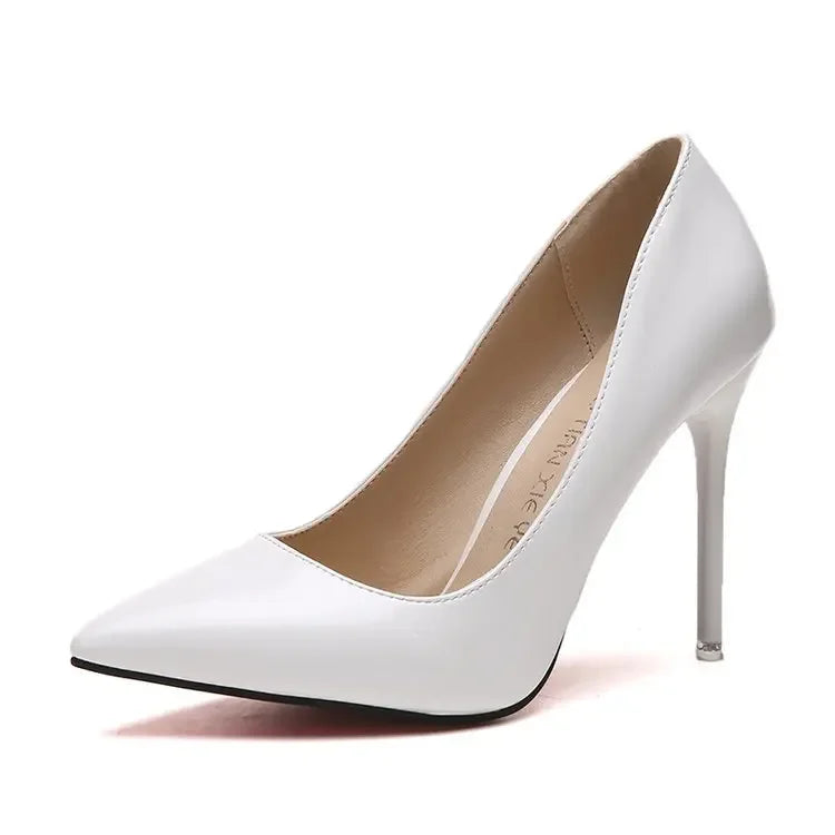 HOT grande taille 34-44 femmes chaudes chaussures bout pointu pompes en cuir verni robe talons hauts bateau chaussures de mariage Zapatos Mujerd76