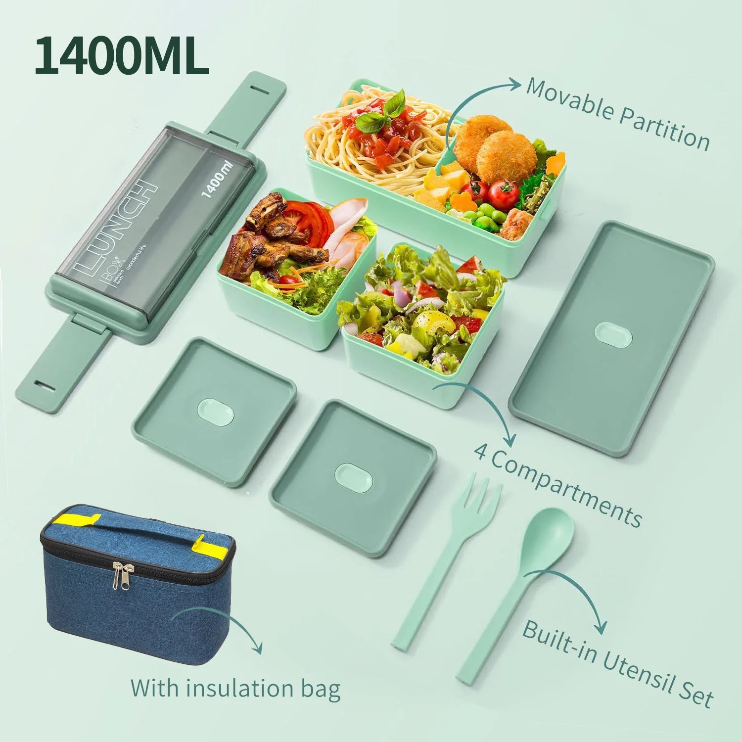 Boîte à déjeuner Portable pour enfants, avec fourchette et cuillère, boîtes à Bento en plastique Double couche pour micro-ondes, ensemble de vaisselle, conteneur de stockage des aliments