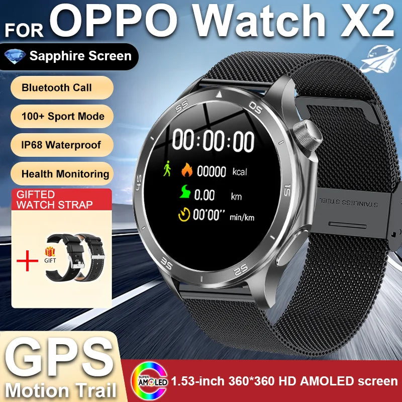 2025 nouveau pour OPPO montre X2 Bluetooth appel Smartwatch AMOLED écran fréquence cardiaque boussole IP68 étanche GPS sport montre intelligente hommes