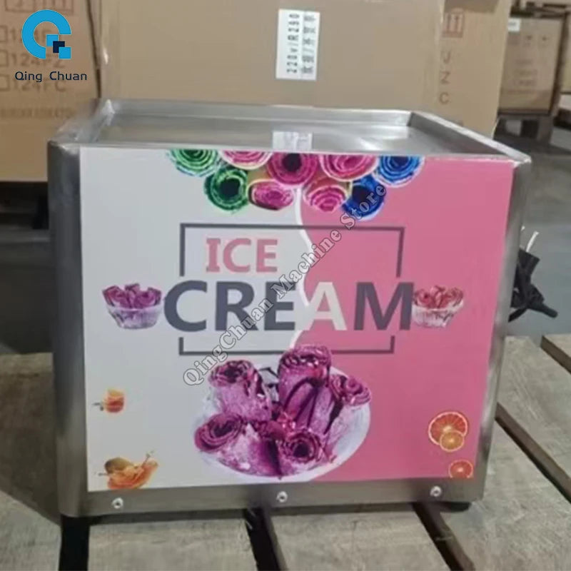 Petite Machine à glace frite 330W, yaourt frit en acier inoxydable, crème glacée aux fruits domestiques, bouillie, rouleau de crème glacée frite