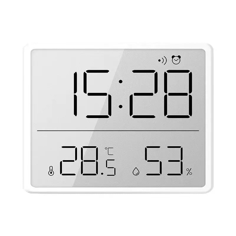 Horloge murale numérique mince avec alarme LCD, affichage de la température et de l'humidité, support adhésif pour horloge électronique de cuisine multifonctionnelle