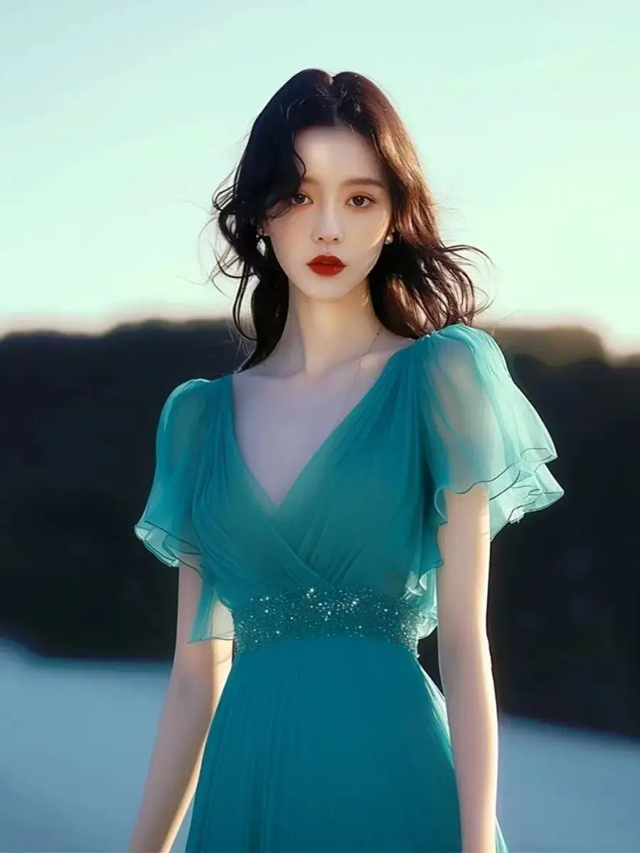 Haute qualité été élégant mode imprimé fleuri Robe femme demi manches décontracté à lacets Robe femmes Vintage Robe en mousseline de soie
