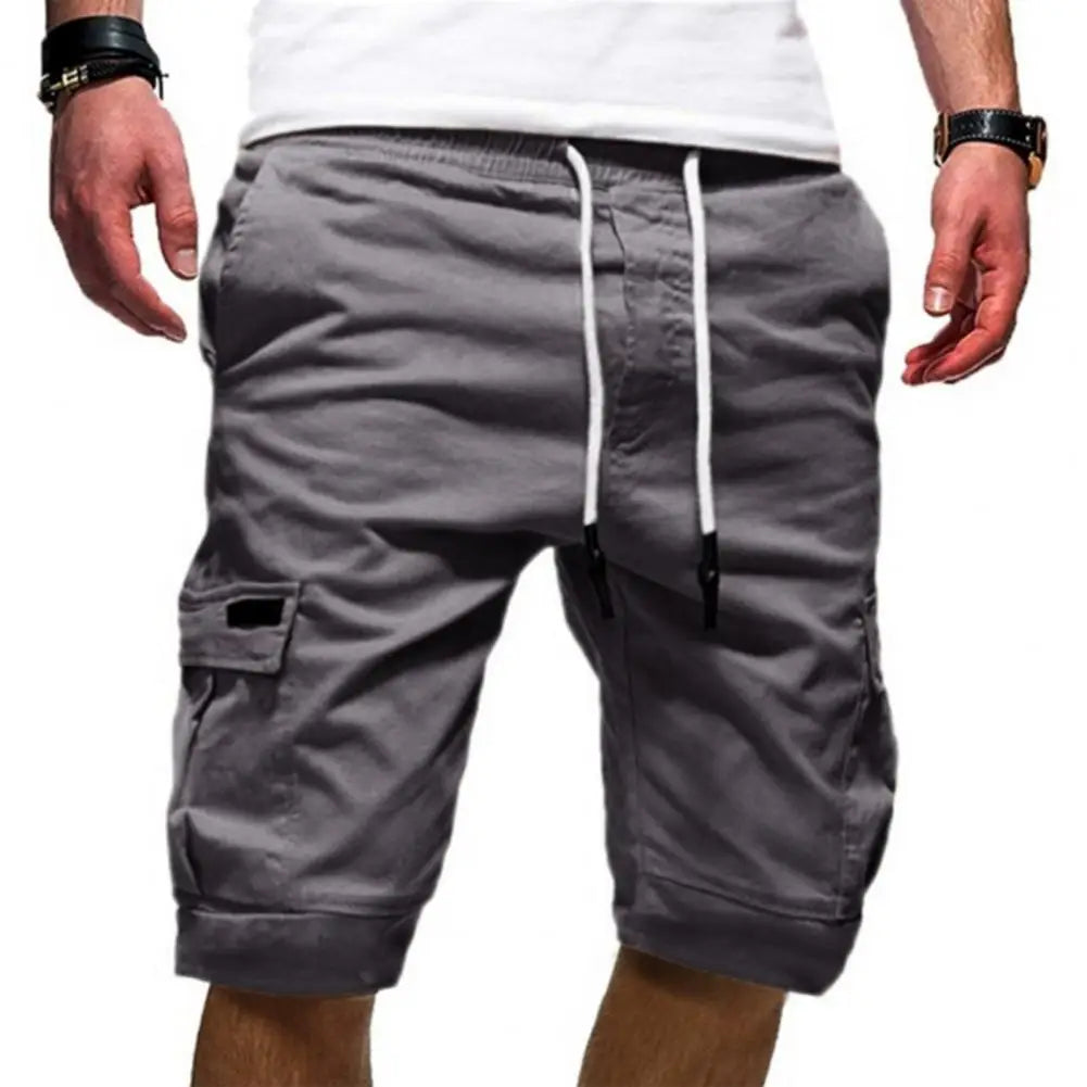 Short Cargo pour hommes, taille moyenne, taille élastique, cordon de serrage, couleur unie, ample, Fitness, multi-poches, Streetwear
