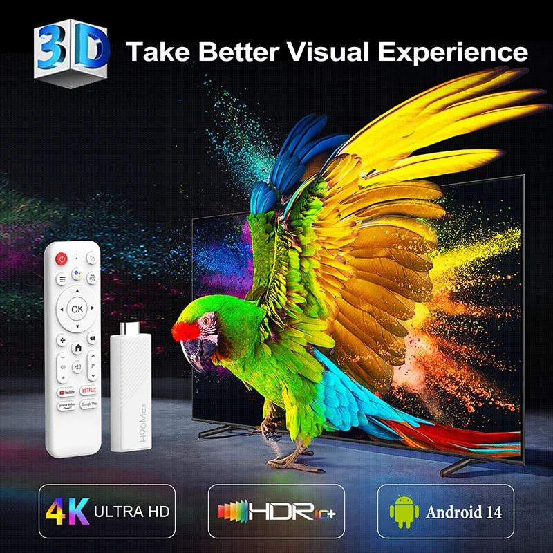 Clé TV Android H96 MAX H313 Android 14 BT5.0 4K Quad Core 2.4G 5G Wifi6, lecteur multimédia domestique, Assistant vocal, clé TV intelligente