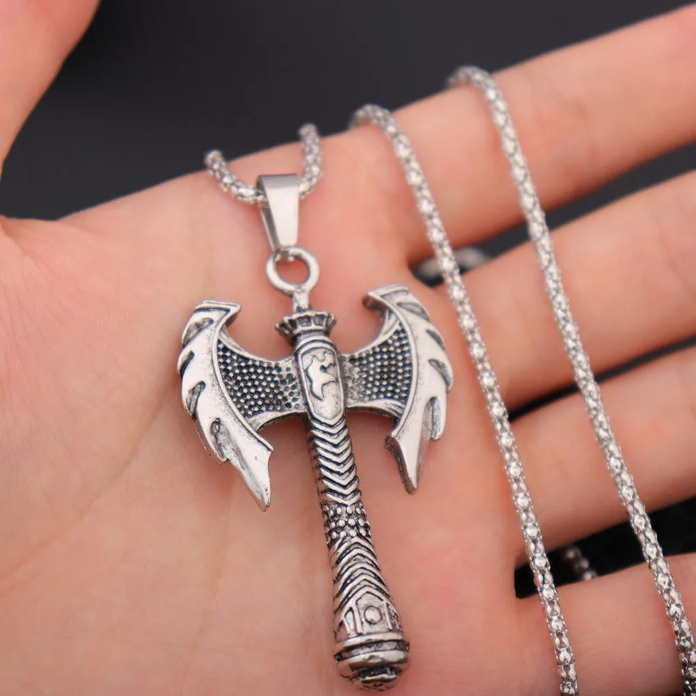 rétro corbeau prairie loup Double face Viking Tomahawk pendentif collier charme collier pour hommes accessoire en métal bijoux de fête