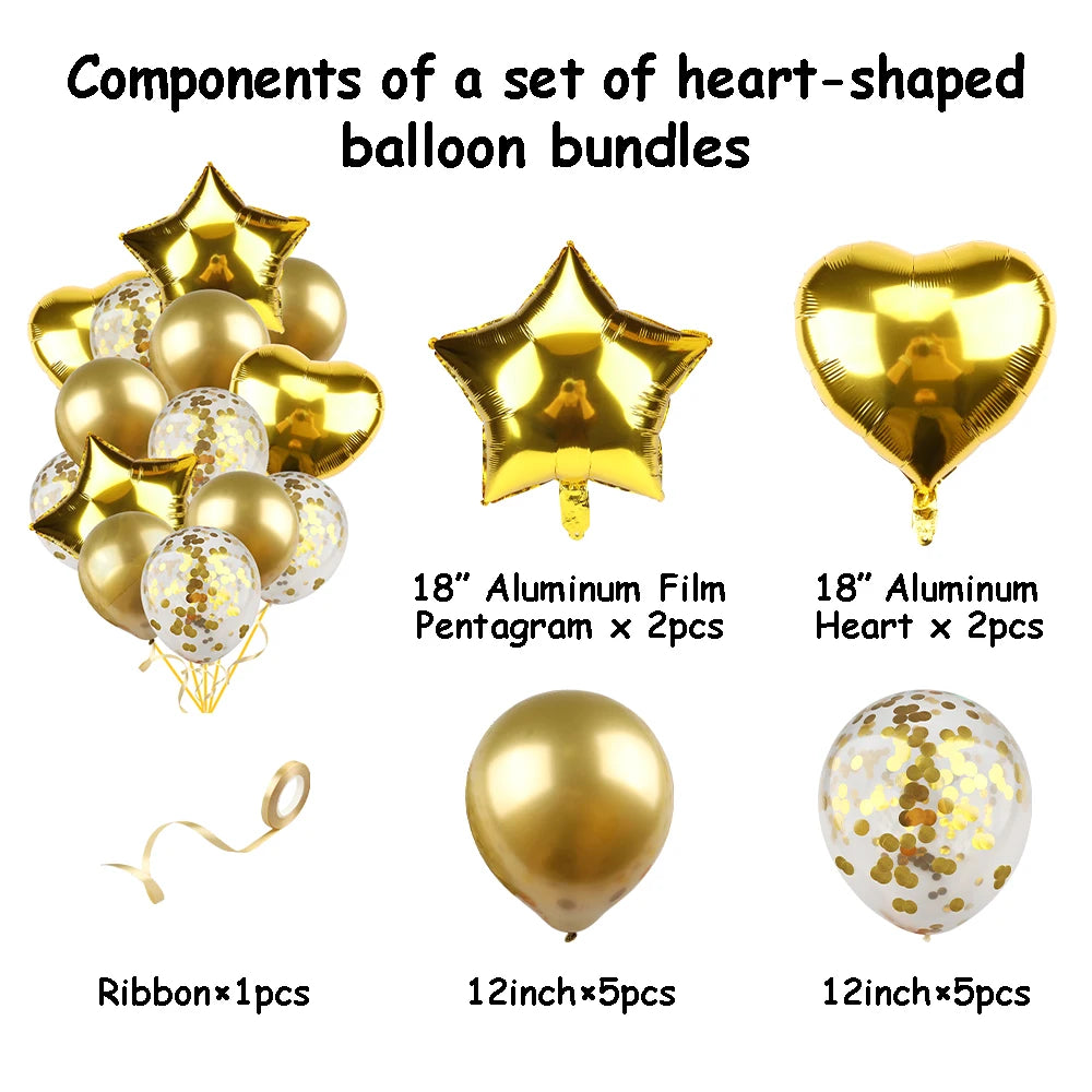 Ballons métalliques en forme d'étoile et de cœur, 14 pièces, ensemble de confettis or rouge bleu rose pour joyeux anniversaire, réception-cadeau pour bébé, mariage