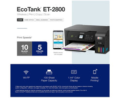 Imprimante tout-en-un couleur sans fil Ep/on EcoTank ET-2800 sans cartouches d'encre avec fonctions de numérisation et de copie imprimante domestique