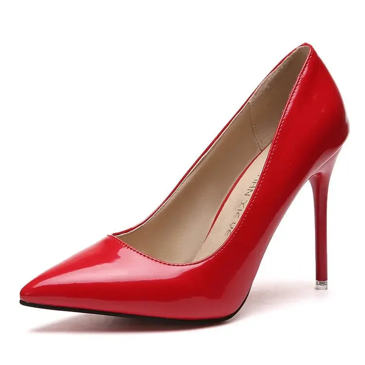HOT grande taille 34-44 femmes chaudes chaussures bout pointu pompes en cuir verni robe talons hauts bateau chaussures de mariage Zapatos Mujerd76