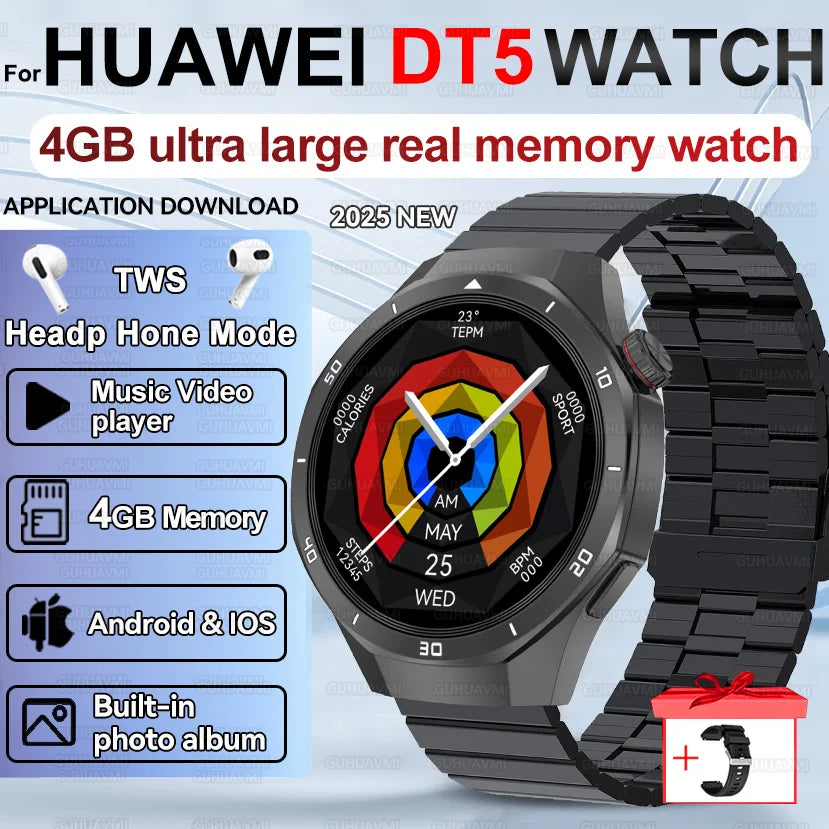 Pour HUAWEI 4GB mémoire hommes affaires Smartwatch Bluetooth appel surveillance de la santé GPS Navigation montre intelligente connecter TWS écouteurs