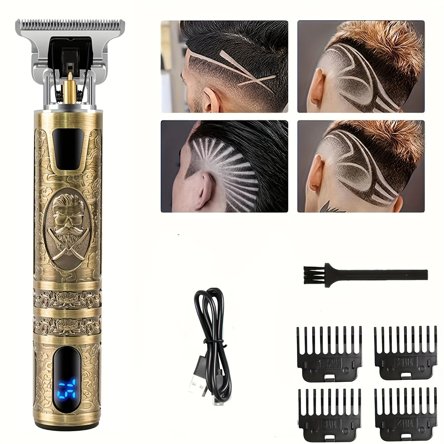 Tondeuse à cheveux électrique avec écran LCD, Machine de coupe de cheveux à tête d'huile, tondeuse à barbe, rasoir USB Rechargeable pour hommes et père