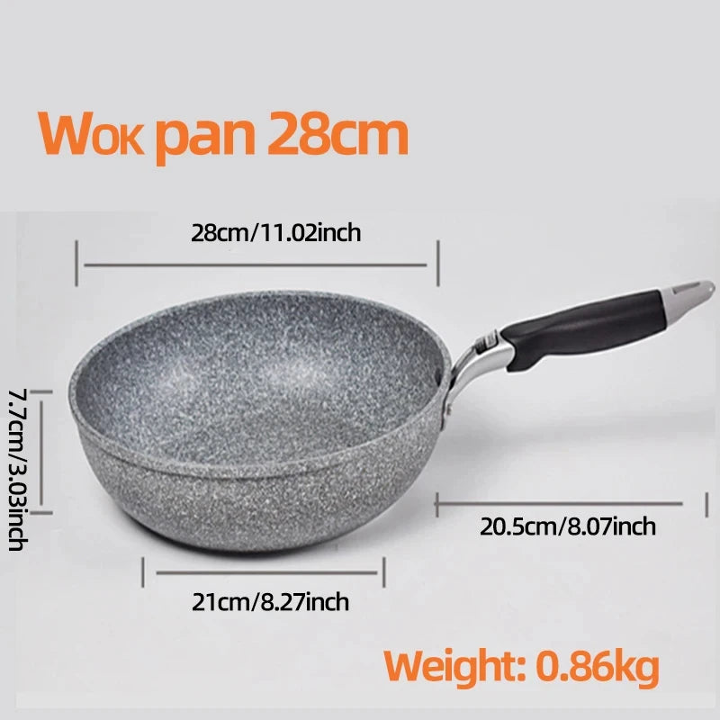 Poêle à frire antiarina en pierre durable, wok, poêle, chaudron, cuiseur à induction, casseroles, pansement, œuf, cuisinière à gaz domestique, 28 cm, 26 cm, 24 cm, 20cm