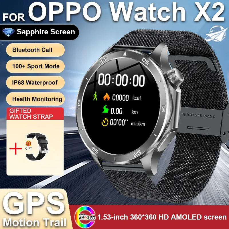 2025 nouveau pour OPPO montre X2 Bluetooth appel Smartwatch AMOLED écran fréquence cardiaque boussole IP68 étanche GPS sport montre intelligente hommes