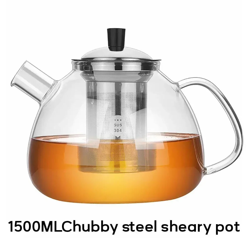 Théière en verre 800/1500ml avec infuseur en acier inoxydable, infuseur amovible, théière pour la maison, le Camping et les voyages, brassière à thé à feuilles mobiles