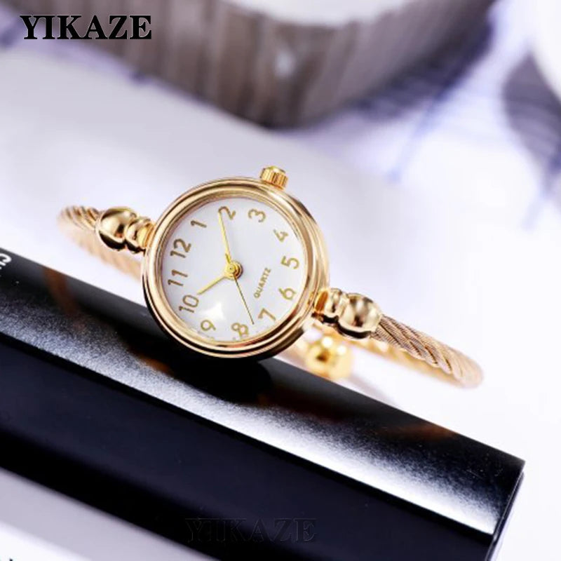 YIKAZE petit Bracelet en or montre de luxe en acier inoxydable rétro dames montre-Bracelet à Quartz mode décontracté mince chaîne montres