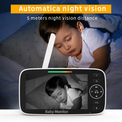 Moniteur vidéo pour bébé de 5 pouces avec caméra, zoom 4X, surveillance de la température, audio bidirectionnel, baby-sitter électronique, berceuse intégrée, SM50