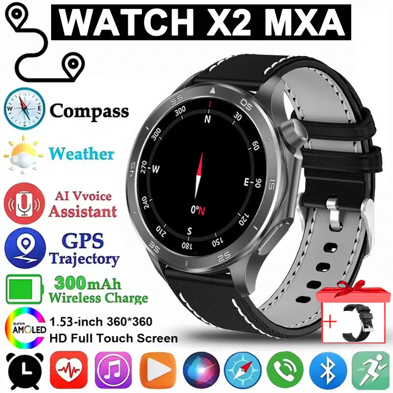 Pour montre OPPO X2 sport montre intelligente hommes HD écran GPS tracker boussole Bluetooth appel fréquence cardiaque étanche montre intelligente 2025 nouveau