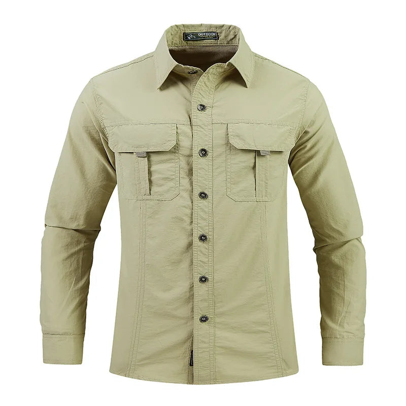Chemises tactiques d'été à manches longues pour hommes, multi-poches pour l'extérieur, vert armée, imperméable, Camping, pêche, Cargo, été