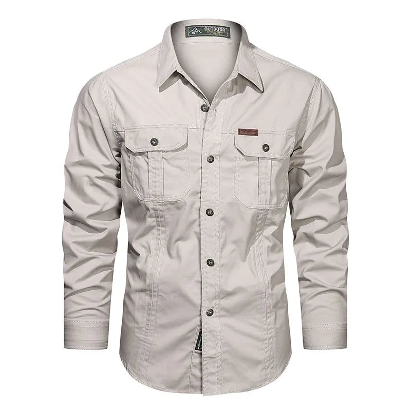 Printemps Automne Chemises Hommes À Manches Longues Casual Chemise En Coton Haute Qualité Camisa Militar Surchemise Marque Vêtements Blouses En Plein Air