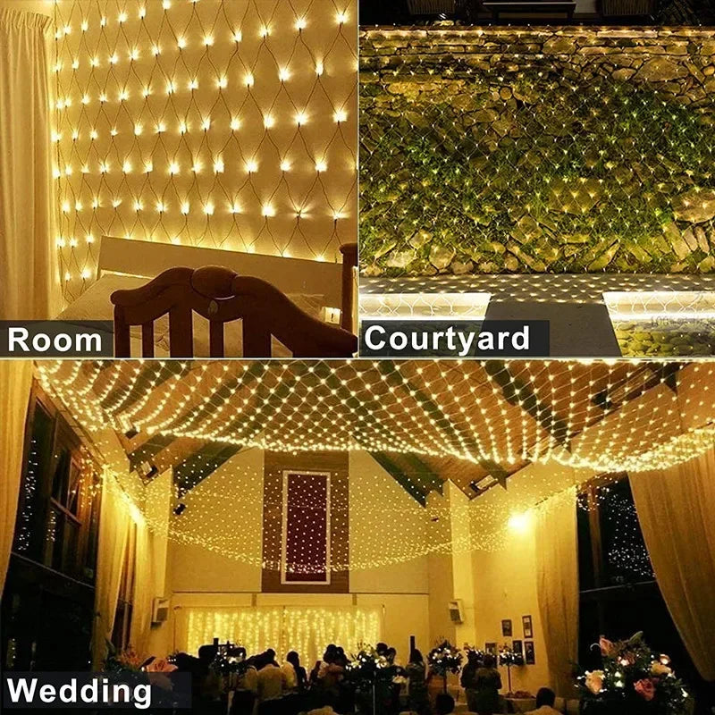 1.5x1.5M 2x3M guirlandes de noël LED chaîne filet de noël lumière fée fête de noël jardin décoration de mariage rideau lumineux