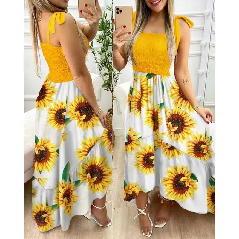 New Sling Stitching Printing Irregular Tube Top Dress In Stock