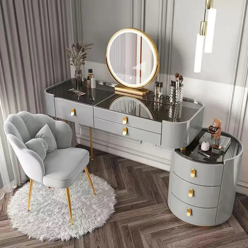 Meuble de chambre à coucher, rangement, chargement sans fil, Bluetooth, commode de maquillage, coiffeuse, Table intelligente avec miroir LED
