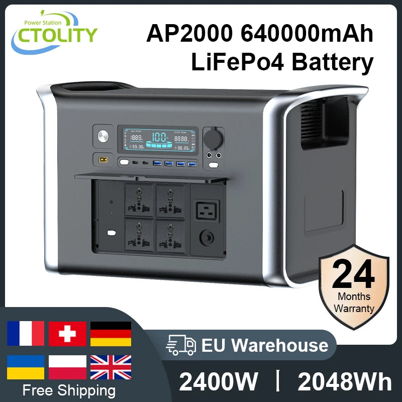 CTOLITY AP2000 2400W centrale électrique Portable 220v AC 2048WH générateur solaire stockage d'énergie alimentation Camping LiFePO4 Batteries
