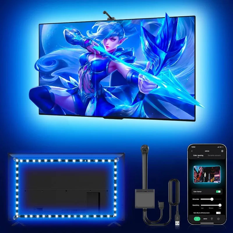 Bande de rétroéclairage TV LED intelligente avec capteur de document AR, éclairage ambiant RVB pour écrans de 55 à 85 ", contrôle d'application et division itude, nouveau style