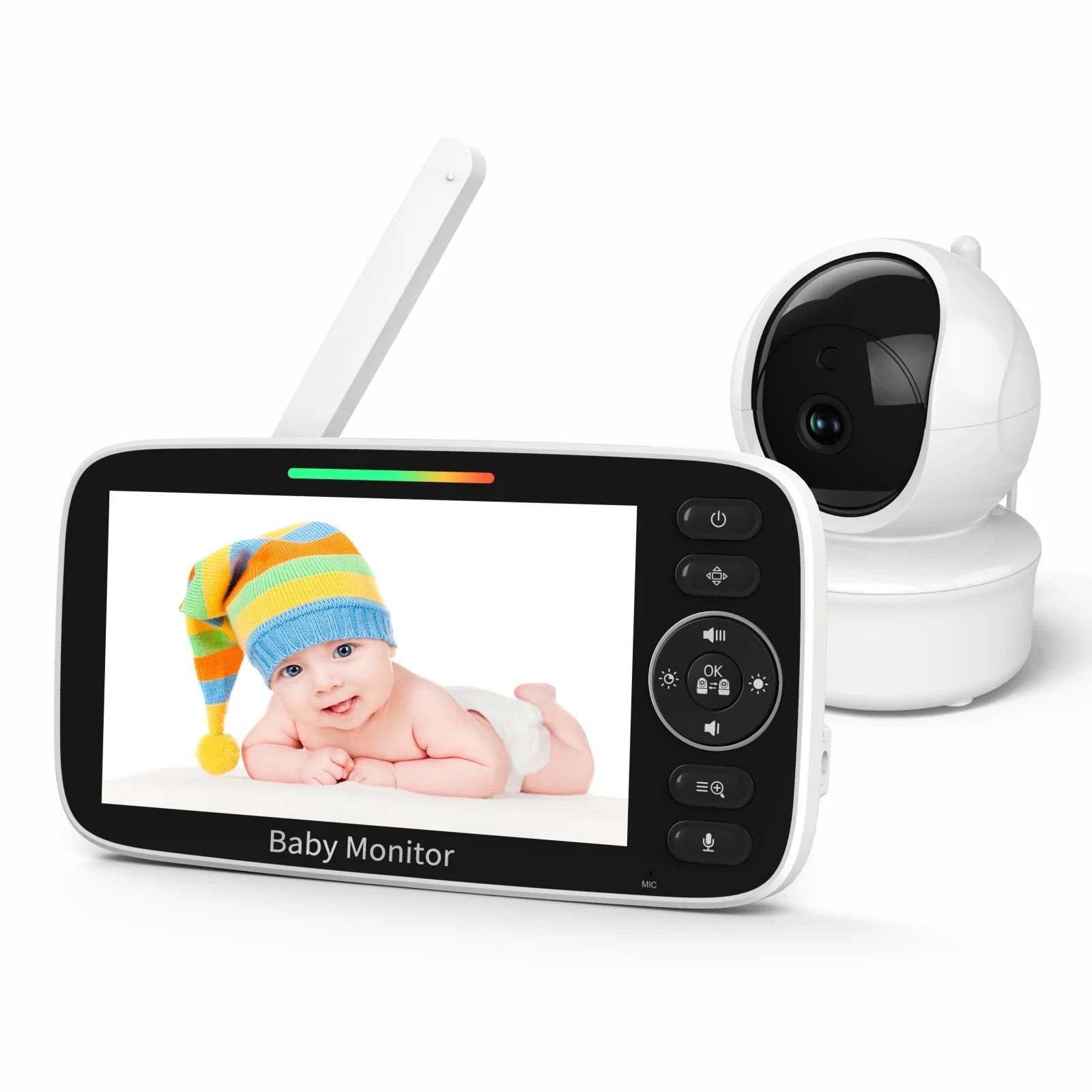 Moniteur vidéo pour bébé de 5 pouces avec caméra, zoom 4X, surveillance de la température, audio bidirectionnel, baby-sitter électronique, berceuse intégrée, SM50