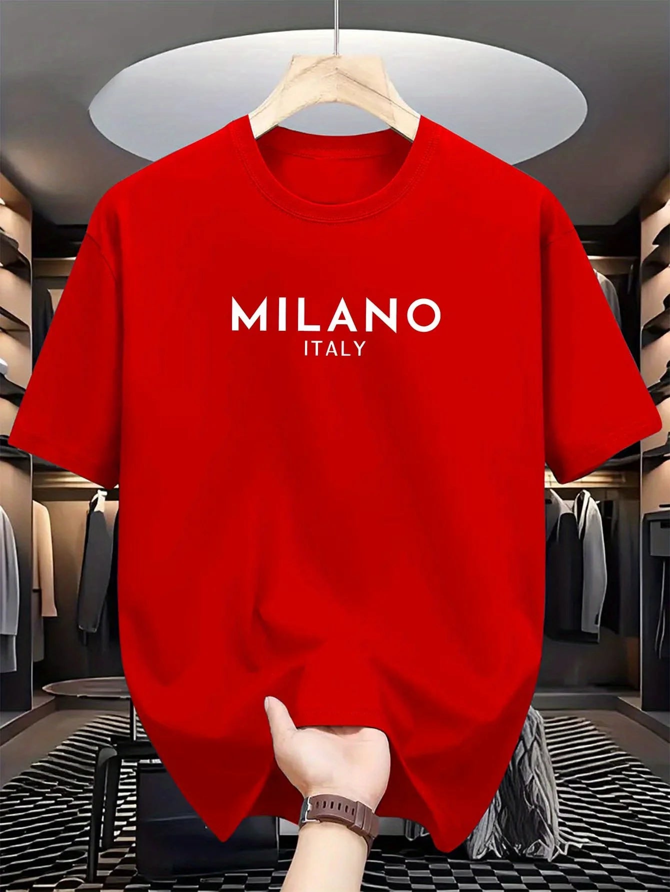 T-shirt à manches courtes et col rond pour hommes, 100% pur coton, décontracté, ample et à la mode, lettre MILANO ITALY imprimée, été
