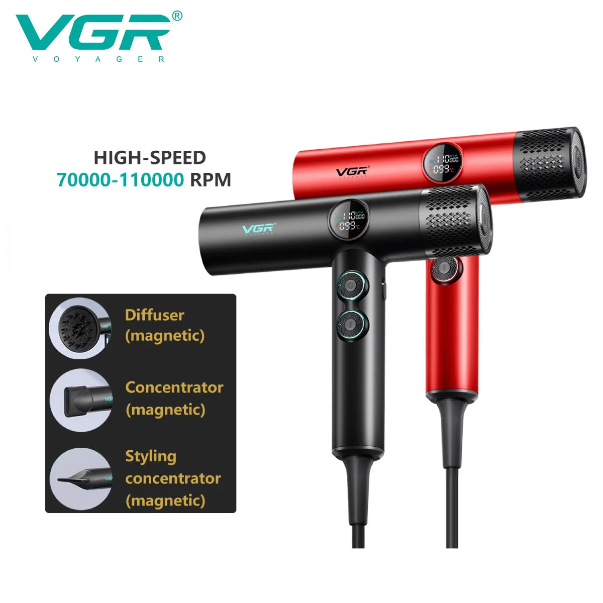 VGR hair dryer seche cheveux puissant professionnel Bestseller 110000 RPM Professionnel Sèche-cheveux Meilleur Sans balai Ions négatifs Sèche-cheveux Super Puissant Faible bruit Bestseller Salon 1900 W Souffleur V-401